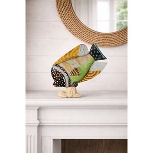 Vintage Hand-Painted Tropical Fish Sculpture Coastal Folk Art Decor